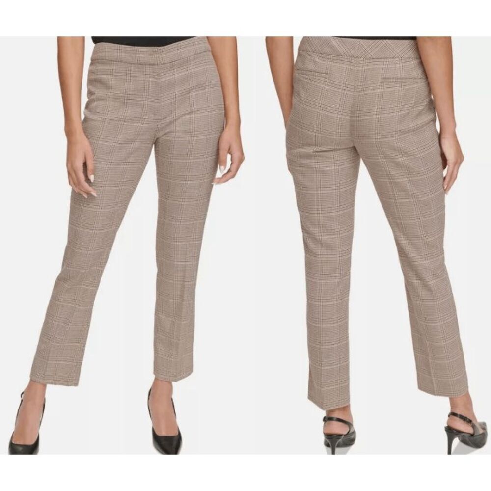 Women’s Plaid Straight-Leg Dress Pants - Taupe
